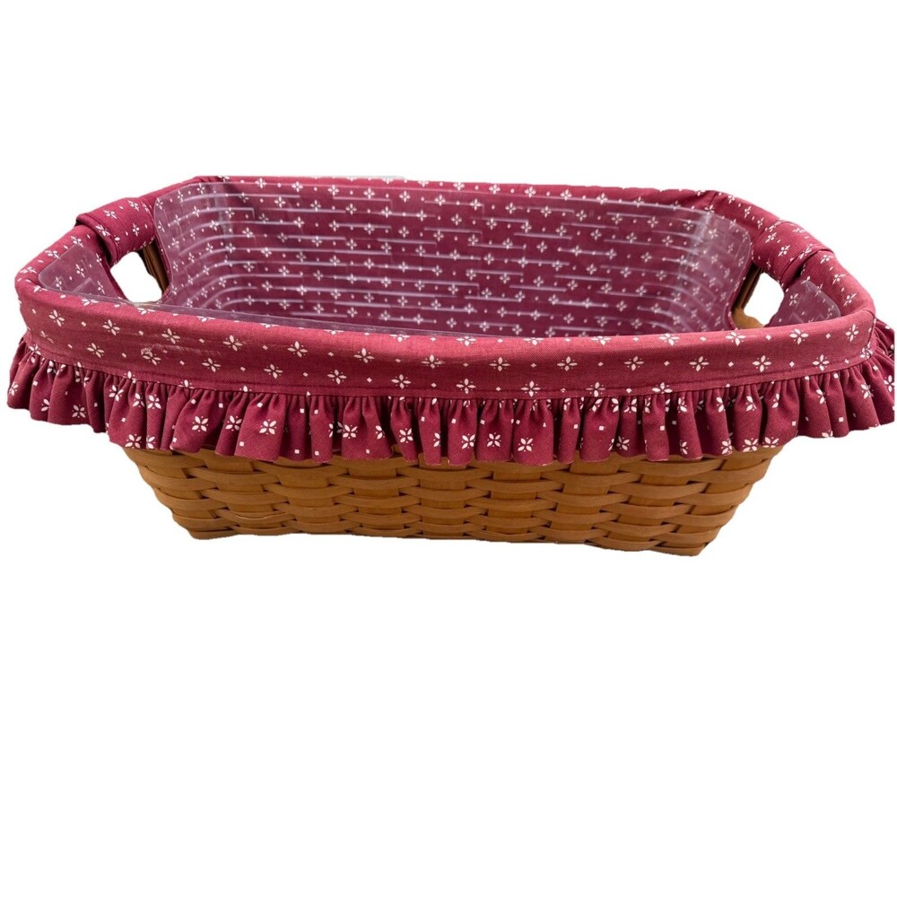 Longaberger 1996 Traditional Red Fabric Plastic Insert Laundry Basket VTG Large